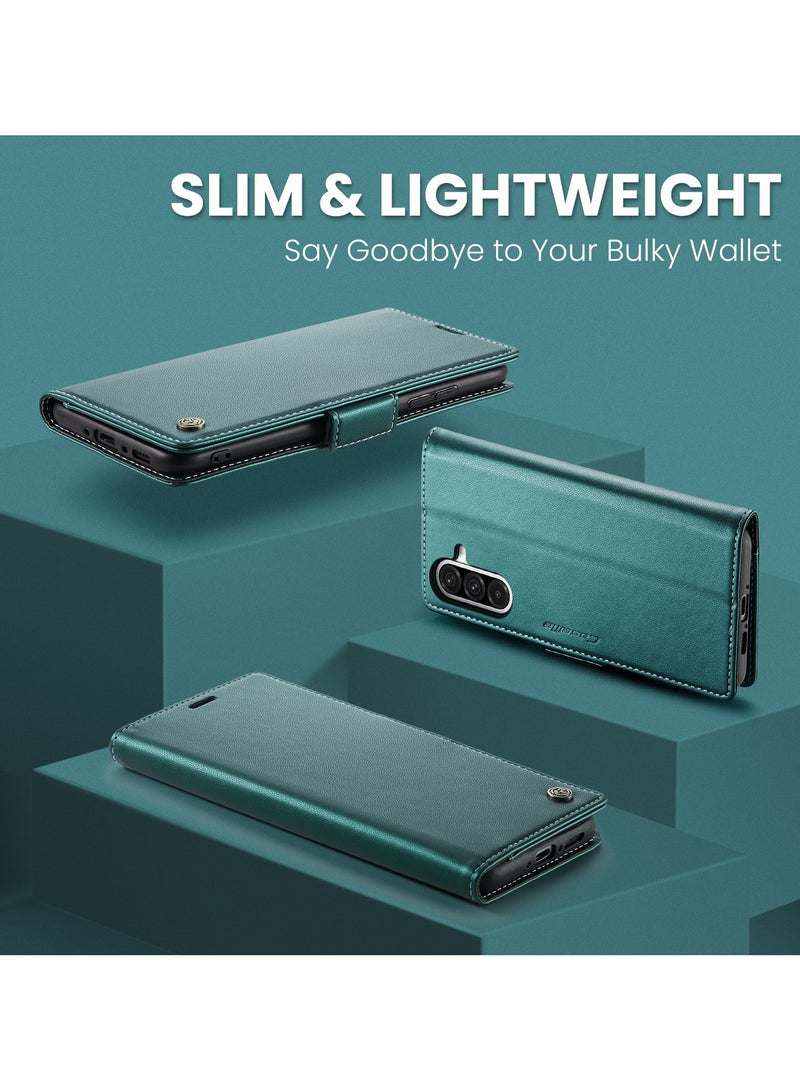 CaseMe Phone Case Luxury PU Leather Design Anti Fingerprint 023 Flip Cover Card Slot Holder Cover For Samsung Galaxy A56 (Green) - Image 5