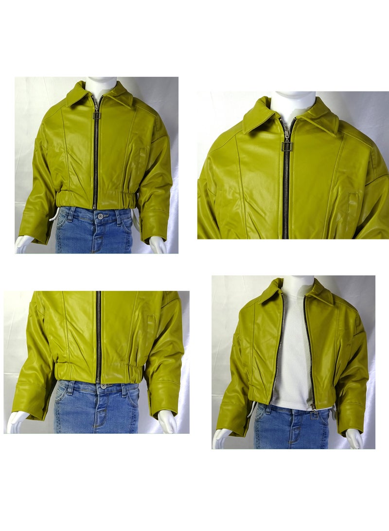 شلــــتر صناعة تركية فاخرة؛ جاكيت جلد للبنات بسحاب لون سادة من مجموعة شلـــتر 35607 - Image 1