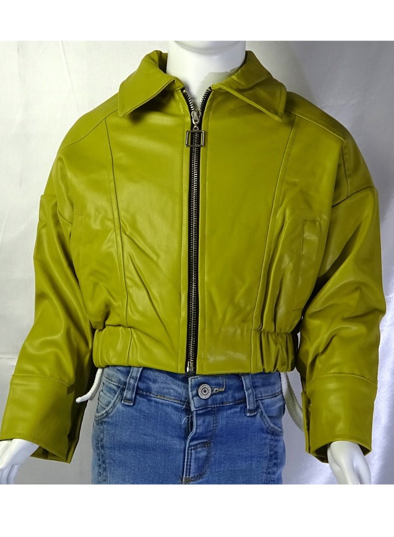 شلــــتر صناعة تركية فاخرة؛ جاكيت جلد للبنات بسحاب لون سادة من مجموعة شلـــتر 35607 - Image 2