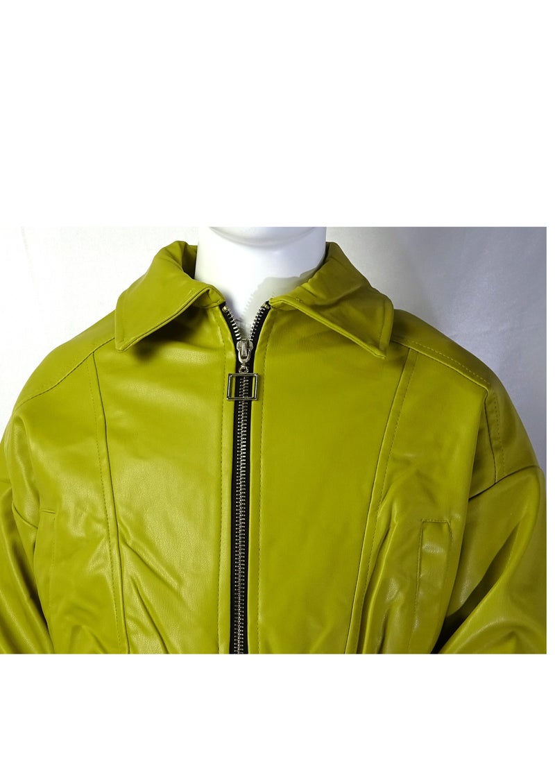 شلــــتر صناعة تركية فاخرة؛ جاكيت جلد للبنات بسحاب لون سادة من مجموعة شلـــتر 35607 - Image 3