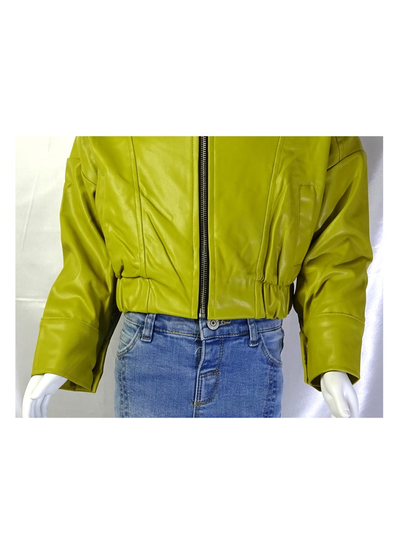 شلــــتر صناعة تركية فاخرة؛ جاكيت جلد للبنات بسحاب لون سادة من مجموعة شلـــتر 35607 - Image 4