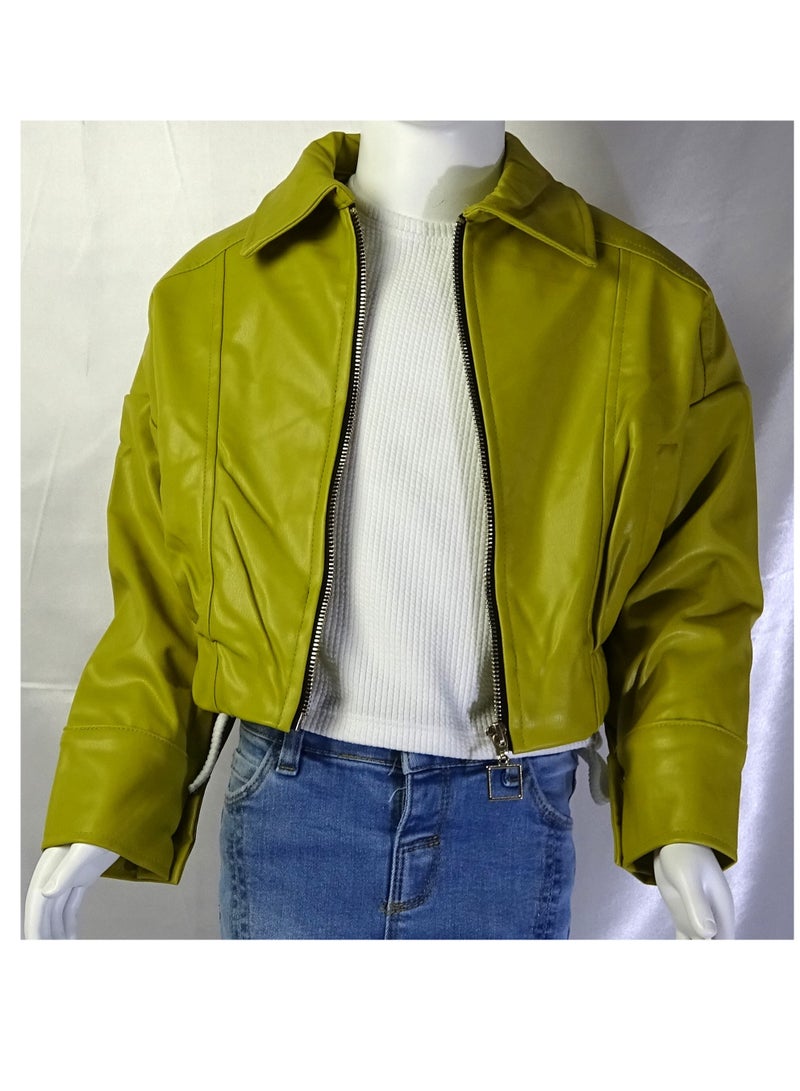 شلــــتر صناعة تركية فاخرة؛ جاكيت جلد للبنات بسحاب لون سادة من مجموعة شلـــتر 35607 - Image 5