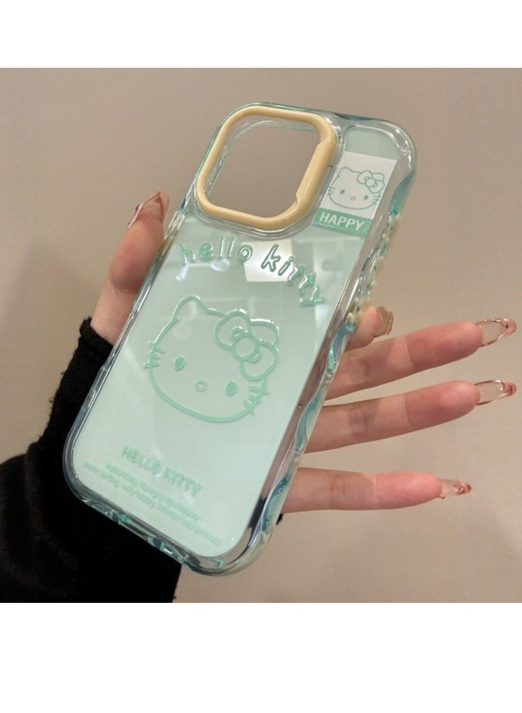 NIBEMINENT Wave Edge Solid Cat Protective TPU Case Cover For iPhone 16, Green/Yellow Kitty