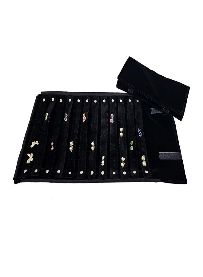 SCIKHEFT Travel Jewelry Roll Organizer, Foldable Storage bag for Journey Earrings Women (Black Velvet, M) - Image 4