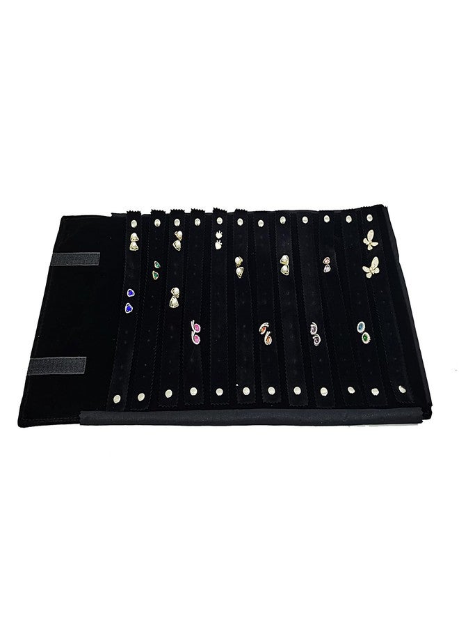 SCIKHEFT Travel Jewelry Roll Organizer, Foldable Storage bag for Journey Earrings Women (Black Velvet, M) - Image 3