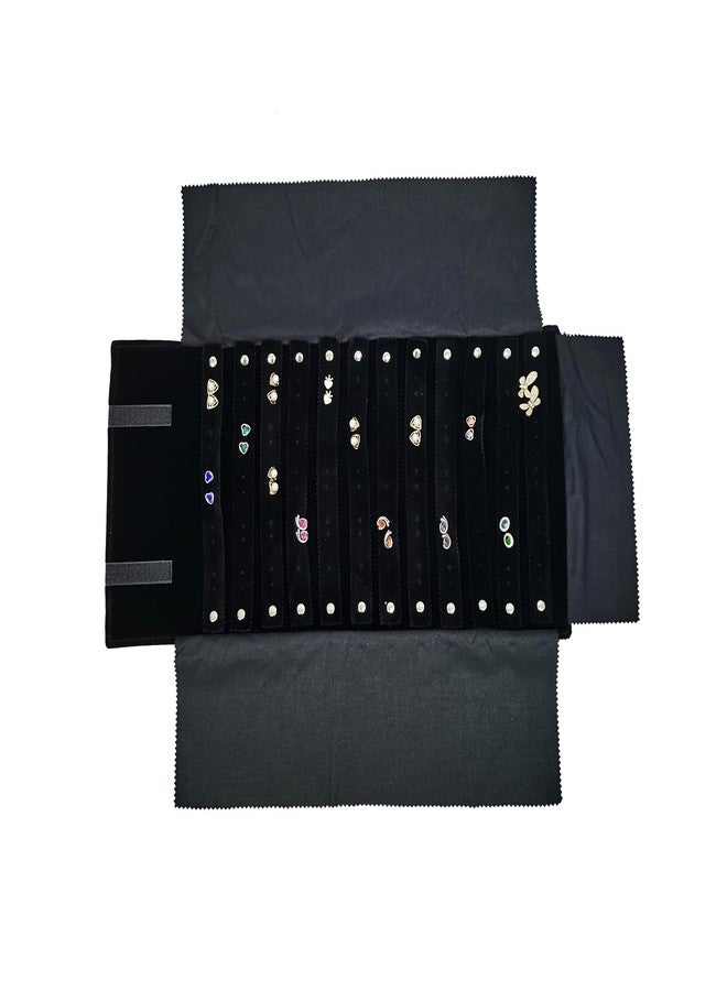 SCIKHEFT Travel Jewelry Roll Organizer, Foldable Storage bag for Journey Earrings Women (Black Velvet, M) - Image 2
