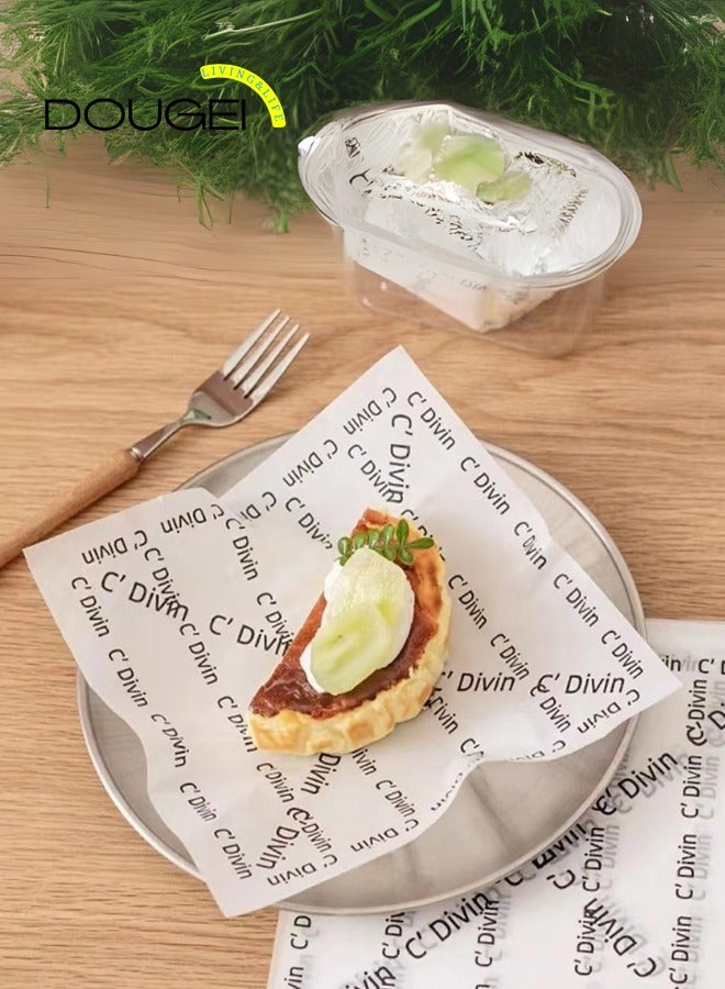 دوغي 100 قطعة ورقة الشمع للطعام ، بطانات سلة الغذاء ورقة نزهة ورقة الشحوم ورقة لذيذة ورقة التغليف ، ورق الشواء ، خلفية بيضاء مع نص فرنسي مطبوع - Image 1