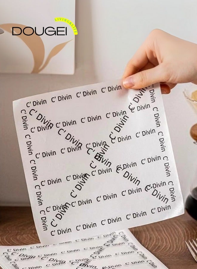 دوغي 100 قطعة ورقة الشمع للطعام ، بطانات سلة الغذاء ورقة نزهة ورقة الشحوم ورقة لذيذة ورقة التغليف ، ورق الشواء ، خلفية بيضاء مع نص فرنسي مطبوع - Image 3