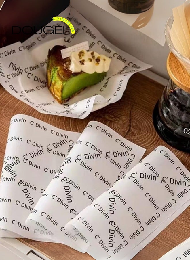 دوغي 100 قطعة ورقة الشمع للطعام ، بطانات سلة الغذاء ورقة نزهة ورقة الشحوم ورقة لذيذة ورقة التغليف ، ورق الشواء ، خلفية بيضاء مع نص فرنسي مطبوع - Image 5