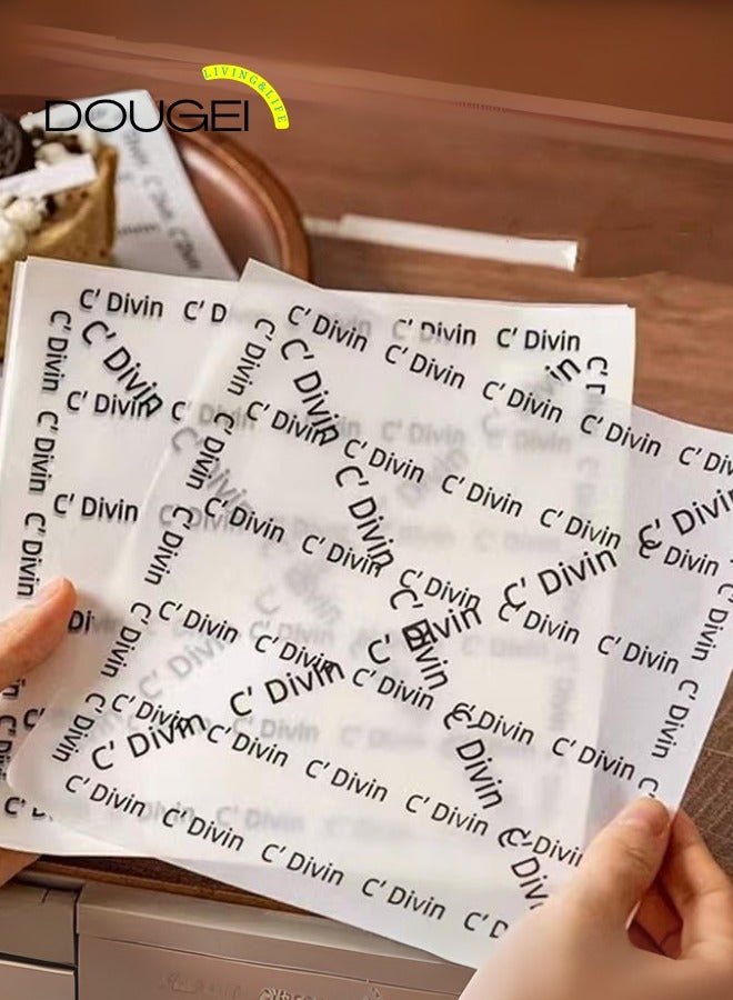 دوغي 100 قطعة ورقة الشمع للطعام ، بطانات سلة الغذاء ورقة نزهة ورقة الشحوم ورقة لذيذة ورقة التغليف ، ورق الشواء ، خلفية بيضاء مع نص فرنسي مطبوع - Image 4