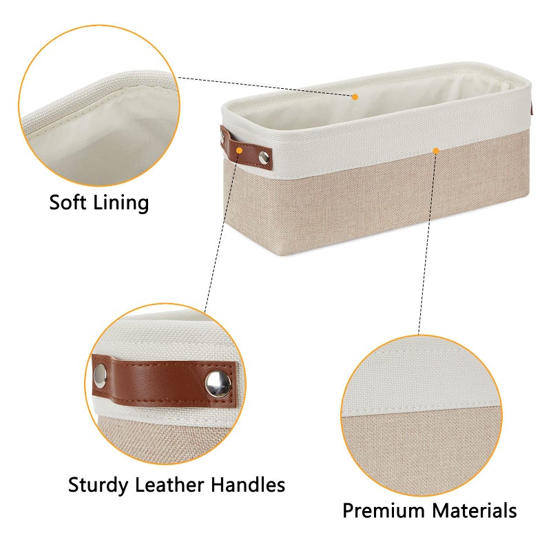 DULLEMELO 2-Pack Bathroom Baskets for Toilet, Small Storage Bins for Organizing Closets, Cabinets, Shelves, Canvas Fabric Storage Basket Bins With Leather Handles for Empty Gift Basket (White&Khaki) - Image 5