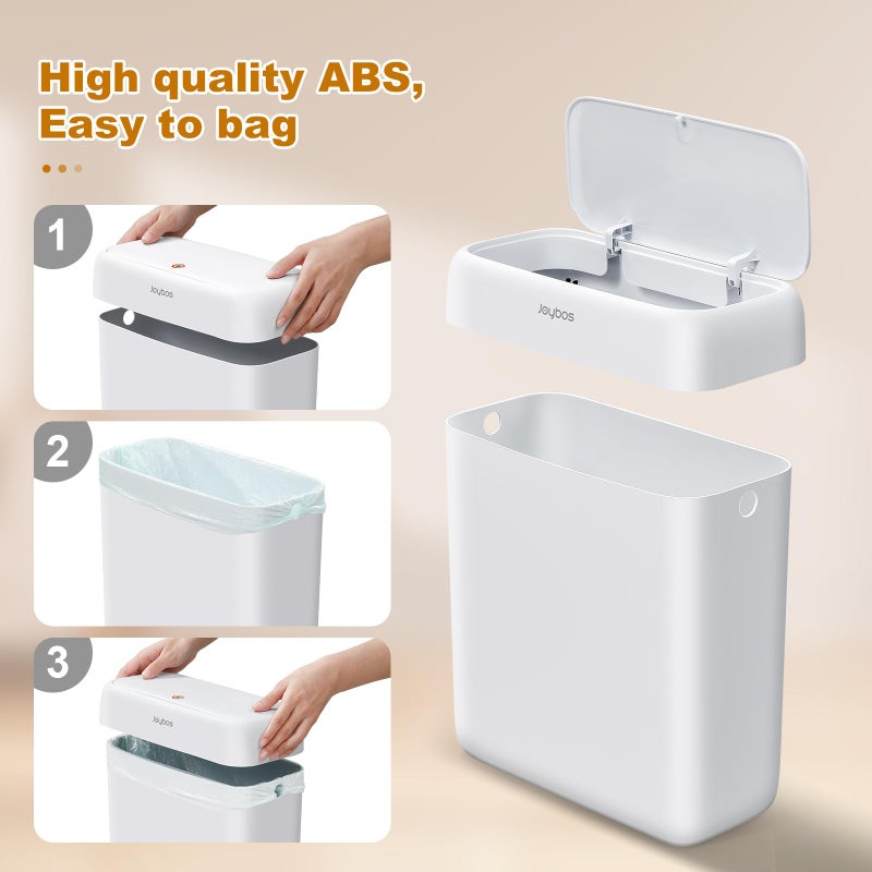 JOYBOS 2 Pack Bathroom Trash Can with Lid, 3 Gal/12 L & 2.7 Gal/10L Garbage Can with Pop-Up Lid,Small Spaces Plastic Trash Can, Slim Trash Bin Waste Basket for Bathroom,Rv, Office, White - Image 5