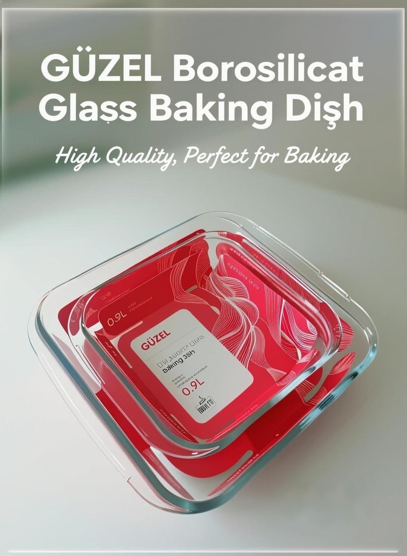 Guzel 2-Piece Square Glass Oven Baking Dish Set, Sizes Small 0.9L, Medium 1.8L - Image 1