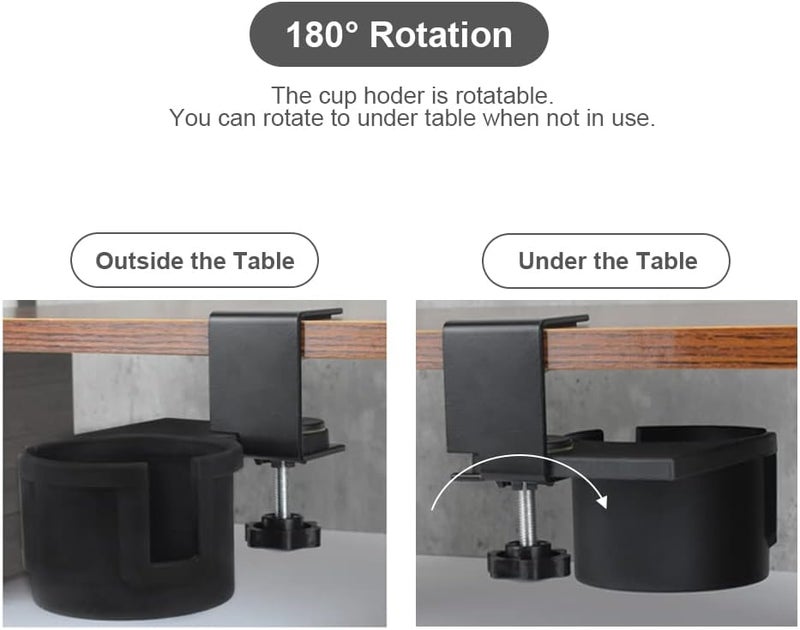 AKBFOX Desk Cup Holder 180° Rotating Under Table Cup Holder Anti-Spill Water Bottle Stand Coffee Mug Storage for Home Office and School - Image 3