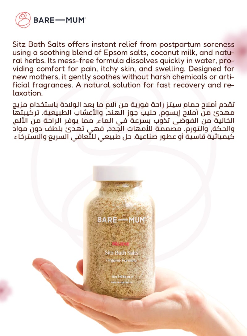 BARE-MUM Sitz Bath Salts | Organic Formula | Epsom Salt | Coconut Milk | Natural Herbs | Pain Relief for Postpartum | Relieves Soreness, Itchy Skin & Swelling | 150g | Made in Australia - Image 5