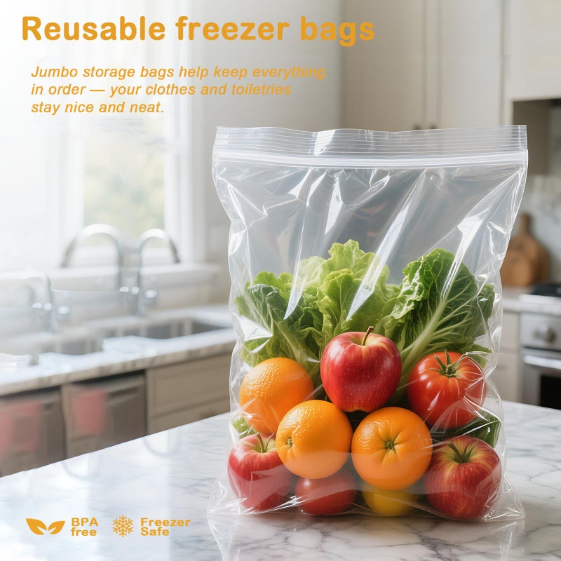 Damaisely 10Pack Extra Large Plastic Storage Bags, Zipper Seal, 2.4-mil Thick, Heavy Duty, 3 Gallon 16" x 19", Jumbo Zippered Plastic Bags for Food, Clothes, Travel, Moving - Image 3