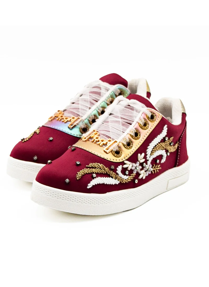 RETTROSE The Catalina Luxury Ruby Lycra Handmade Embellished Tennis Shoe