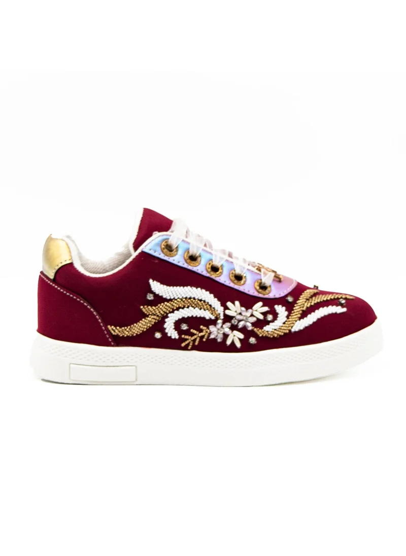 RETTROSE The Catalina Luxury Ruby Lycra Handmade Embellished Tennis Shoe