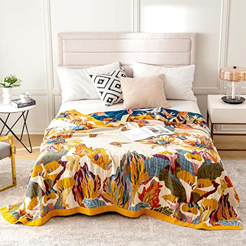 MSGKV Boho Throw Blanket for Couch 100% Cotton Throw Floral Bed Blanket 80''x90'',Cotton Quilts Travel Knitted Muslin Blanket Home Decor Cozy Blankets for Women - Image 2