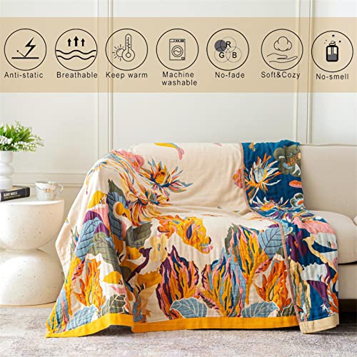 MSGKV Boho Throw Blanket for Couch 100% Cotton Throw Floral Bed Blanket 80''x90'',Cotton Quilts Travel Knitted Muslin Blanket Home Decor Cozy Blankets for Women - Image 3