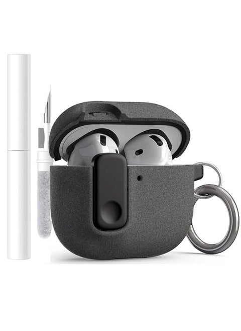For AirPods 4 Case,Support Wireless Charging, Drop Protection Cover with Magnetic Lid Lock, Hybrid Case- Grey（With cleaning tools）