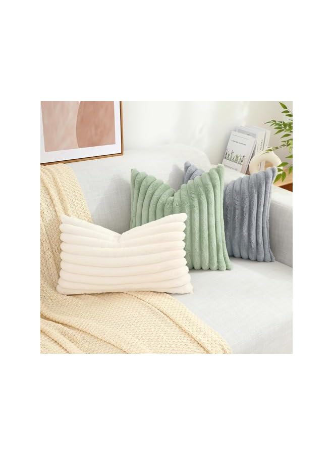 The Bros Double-Sided Faux Fur Plush Throw Pillow Covers 18x18 Set of 2 Fuzzy Striped Soft Cozy Pillowcase Luxury Decorative Pillows Square Shaggy Cushion Covers for Couch Sofa Bed (Light Grey) - Image 4