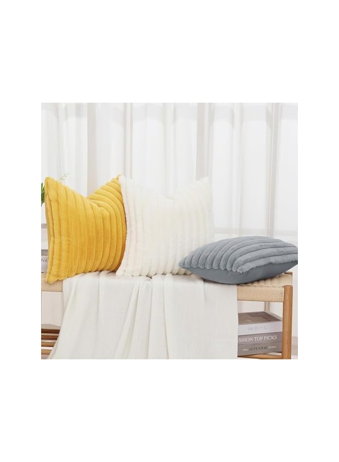 The Bros Double-Sided Faux Fur Plush Throw Pillow Covers 18x18 Set of 2 Fuzzy Striped Soft Cozy Pillowcase Luxury Decorative Pillows Square Shaggy Cushion Covers for Couch Sofa Bed (Light Grey) - Image 5