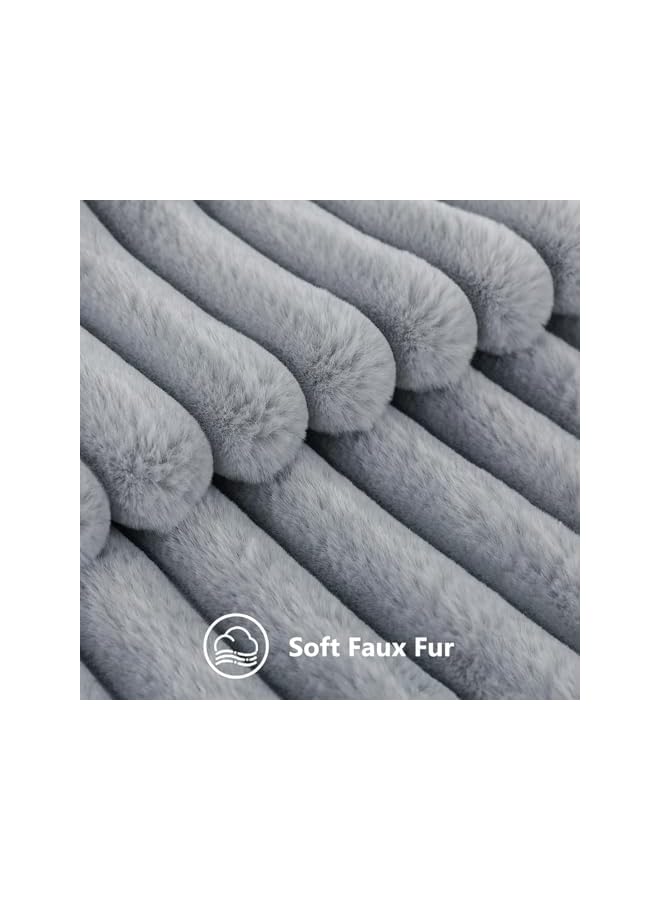 The Bros Double-Sided Faux Fur Plush Throw Pillow Covers 18x18 Set of 2 Fuzzy Striped Soft Cozy Pillowcase Luxury Decorative Pillows Square Shaggy Cushion Covers for Couch Sofa Bed (Light Grey) - Image 2
