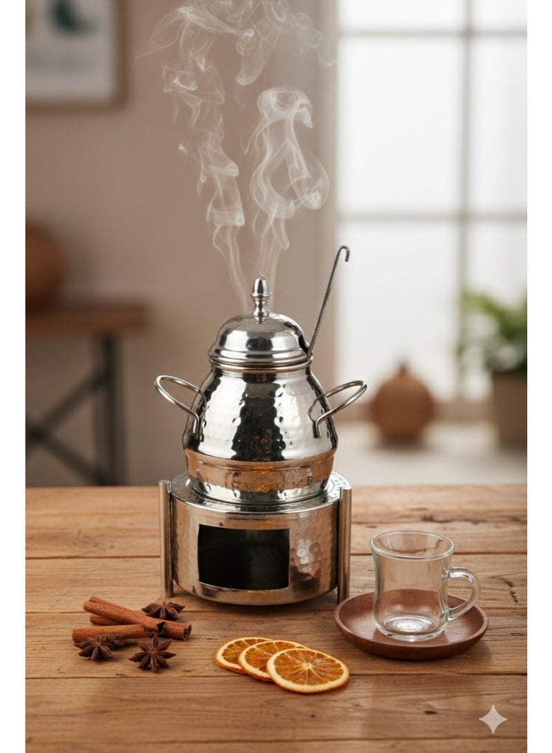 قدر شوربة ستانلس ستيل مع سخان ومغرفة – تصميم تقليدي مزخرف - Image 1