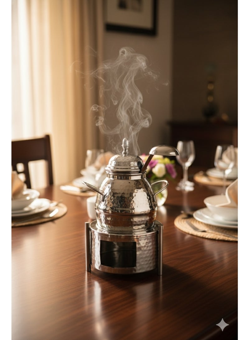 قدر شوربة ستانلس ستيل مع سخان ومغرفة – تصميم تقليدي مزخرف - Image 2