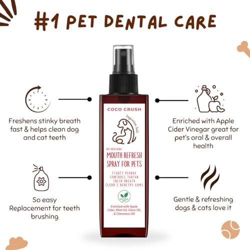 Coco Crush Natural Pet Liquid Toothpaste, 50ml; Finger Toothbrush & Mouth Refresh Spray, 50ml | Teeth Cleaning & Fresh Breath | Fights Plaque & Tartar | 100% Pure & Ingestion Safe (100ml) - Image 2