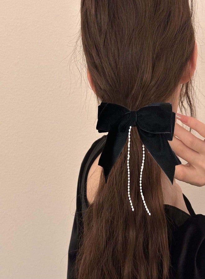 Funlovin Long Black Bows Hair Ribbon Clips for Women Girls Cute Velvet Hair Bow Clips Elegant Hair Clips with Long Tail Bowknot Hairpins Hair Barrette Hair Accessories (2pcs) - Image 2