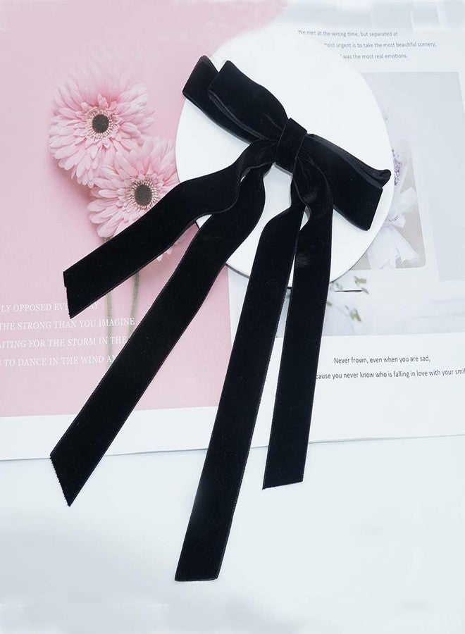 Funlovin Long Black Bows Hair Ribbon Clips for Women Girls Cute Velvet Hair Bow Clips Elegant Hair Clips with Long Tail Bowknot Hairpins Hair Barrette Hair Accessories (2pcs) - Image 5