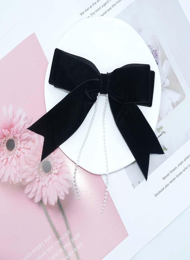 Funlovin Long Black Bows Hair Ribbon Clips for Women Girls Cute Velvet Hair Bow Clips Elegant Hair Clips with Long Tail Bowknot Hairpins Hair Barrette Hair Accessories (2pcs) - Image 4