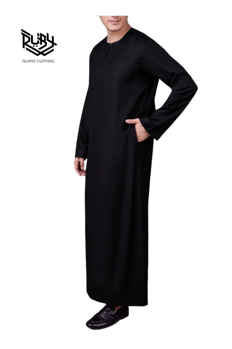 RUBY ISLAMIC CLOTHING Men’s Black Emirati Kandura with Front Zip Closure I Traditional Arabic Dishdasha for Men I Jubba IThobe - Image 2