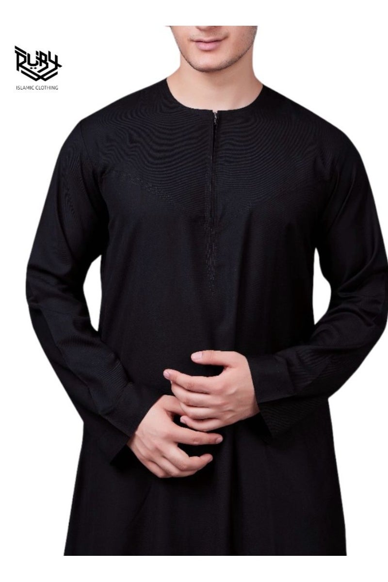 RUBY ISLAMIC CLOTHING Men’s Black Emirati Kandura with Front Zip Closure I Traditional Arabic Dishdasha for Men I Jubba IThobe - Image 3