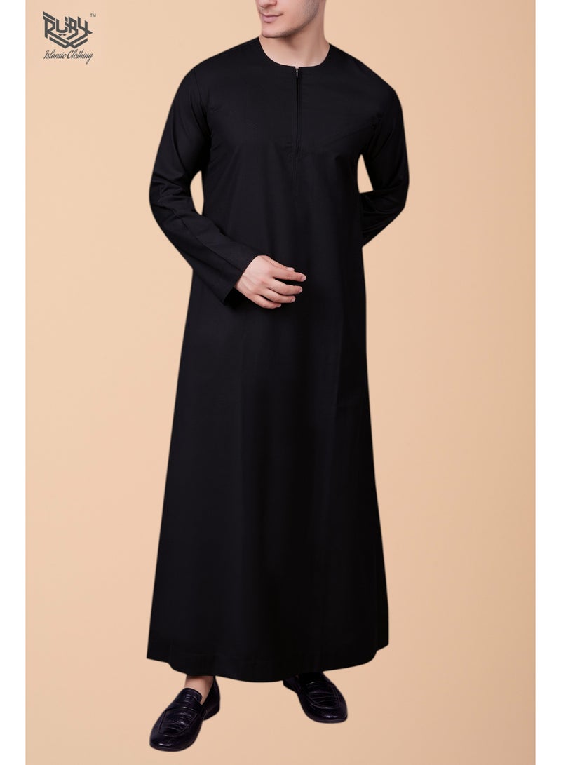 روبي للملابس الإسلامية كندورة إماراتية سوداء للرجال بسحاب أمامي | دشداشة عربية تقليدية للرجال | جبة | ثوب - Image 2