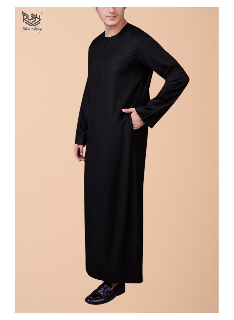 روبي للملابس الإسلامية كندورة إماراتية سوداء للرجال بسحاب أمامي | دشداشة عربية تقليدية للرجال | جبة | ثوب - Image 3