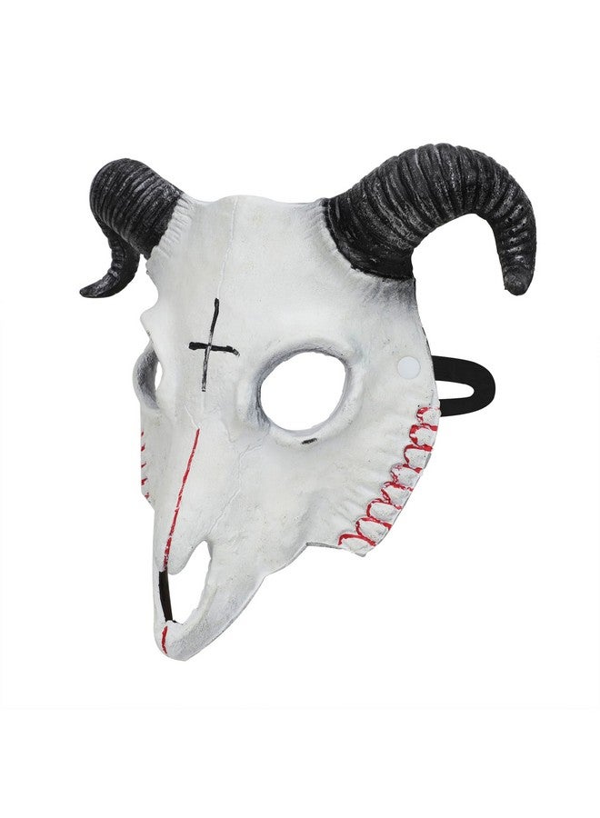 PURFUN White Goat Head Skull Mask Ram Horns Animal Skull Costume Mask Horror Demon Devil Evil Mask Cosplay Halloween Mardi Gras Full Face Mask Creepy Party Decoration Prop - Image 2