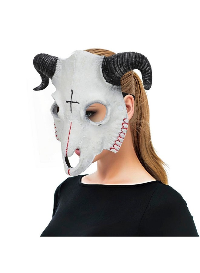 PURFUN White Goat Head Skull Mask Ram Horns Animal Skull Costume Mask Horror Demon Devil Evil Mask Cosplay Halloween Mardi Gras Full Face Mask Creepy Party Decoration Prop - Image 4