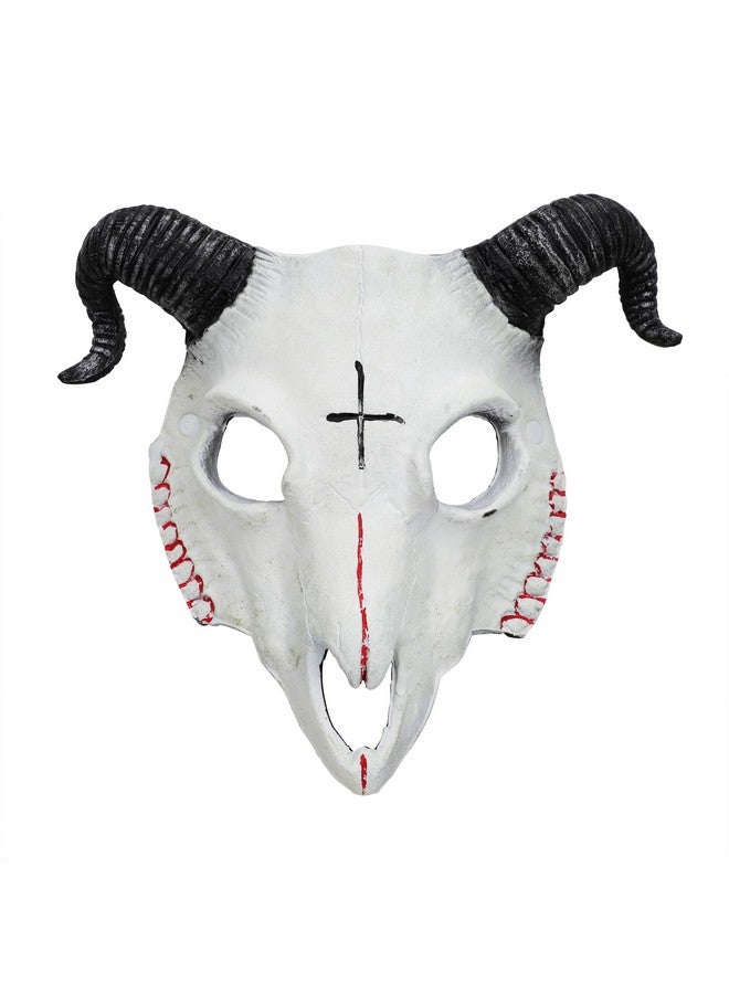 PURFUN White Goat Head Skull Mask Ram Horns Animal Skull Costume Mask Horror Demon Devil Evil Mask Cosplay Halloween Mardi Gras Full Face Mask Creepy Party Decoration Prop - Image 1