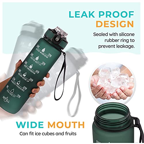 SOLARA Unbreakable Water Bottle 1 Litre with Motivational Time Marker, Leakproof Durable BPA-Free Non-Toxic Water bottle for office,Water bottle for gym | Detoxing eBook included | Hunter Green - Image 5