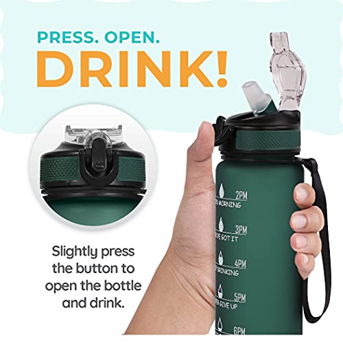 SOLARA Unbreakable Water Bottle 1 Litre with Motivational Time Marker, Leakproof Durable BPA-Free Non-Toxic Water bottle for office,Water bottle for gym | Detoxing eBook included | Hunter Green - Image 4