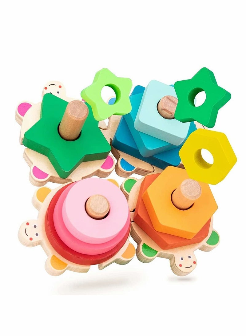Y&D Wooden Stacking Toys for Toddler, Turtles Shape Sorter Educational Puzzle Blocks - Image 1