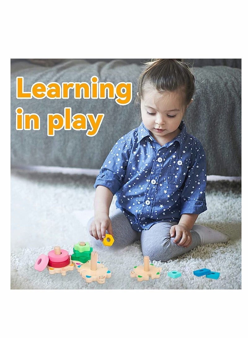 Y&D Wooden Stacking Toys for Toddler, Turtles Shape Sorter Educational Puzzle Blocks - Image 3