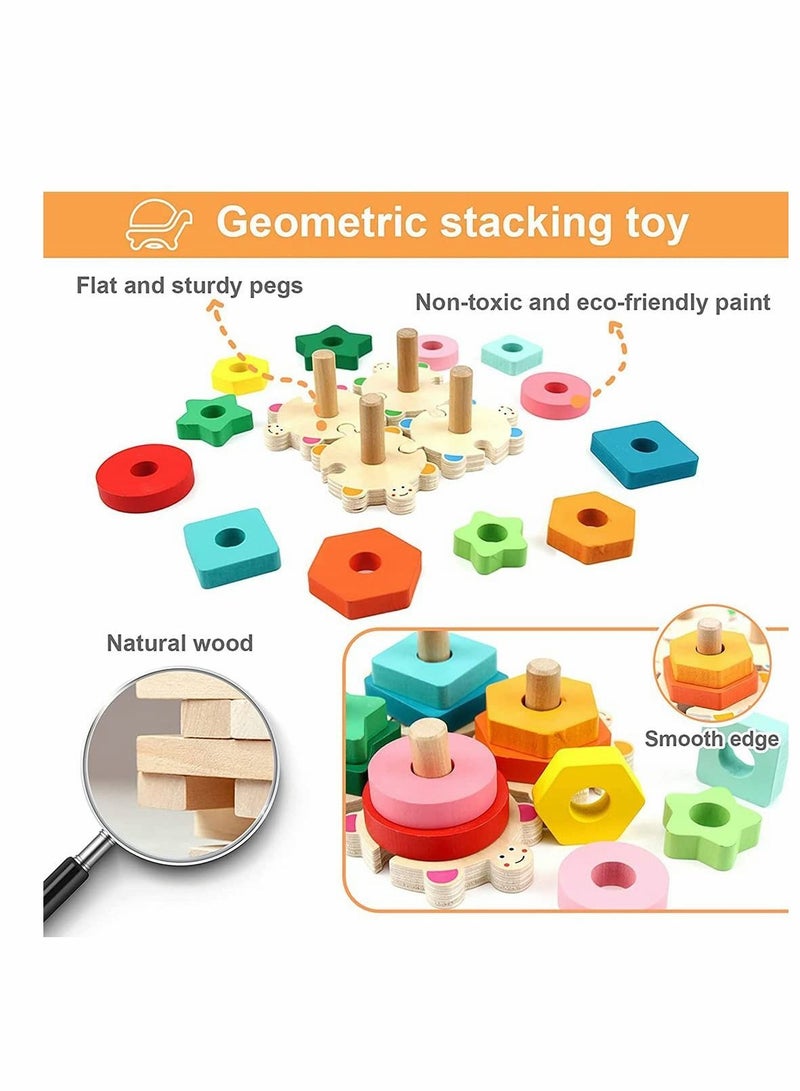 Y&D Wooden Stacking Toys for Toddler, Turtles Shape Sorter Educational Puzzle Blocks - Image 5