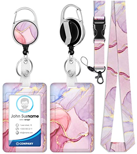 Toykee ID Badge Holder with Lanyard and Retractable Badge Reel Clip, Marble Card Name Tag Lanyard Vertical ID Protector Bage Clips for Women Girls Nurse Nursing Doctor Teacher Student - Image 1