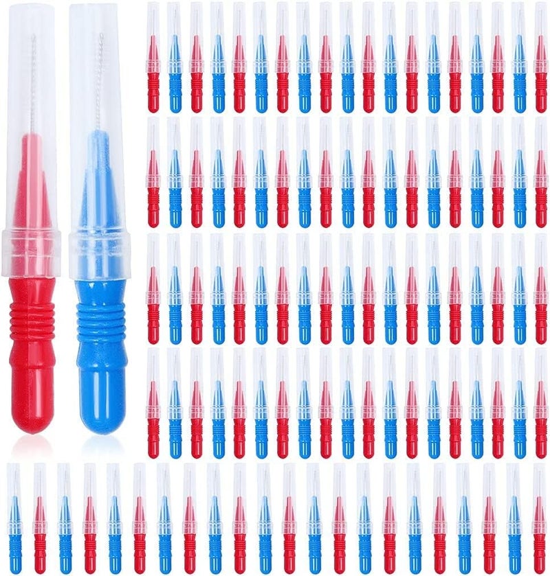 ewinever 100 Pieces Braces Brush for Cleaner Toothpick Dental Tooth Flossing Head Oral Dental Hygiene Flosser Tooth Cleaning Tool RedBlue - Image 1