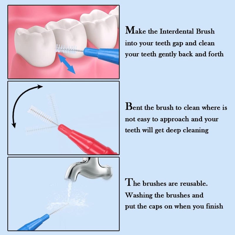 ewinever 100 Pieces Braces Brush for Cleaner Toothpick Dental Tooth Flossing Head Oral Dental Hygiene Flosser Tooth Cleaning Tool RedBlue - Image 5