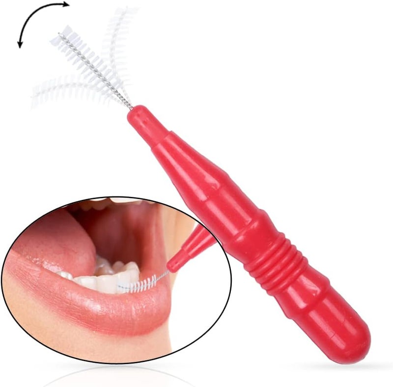 ewinever 100 Pieces Braces Brush for Cleaner Toothpick Dental Tooth Flossing Head Oral Dental Hygiene Flosser Tooth Cleaning Tool RedBlue - Image 2